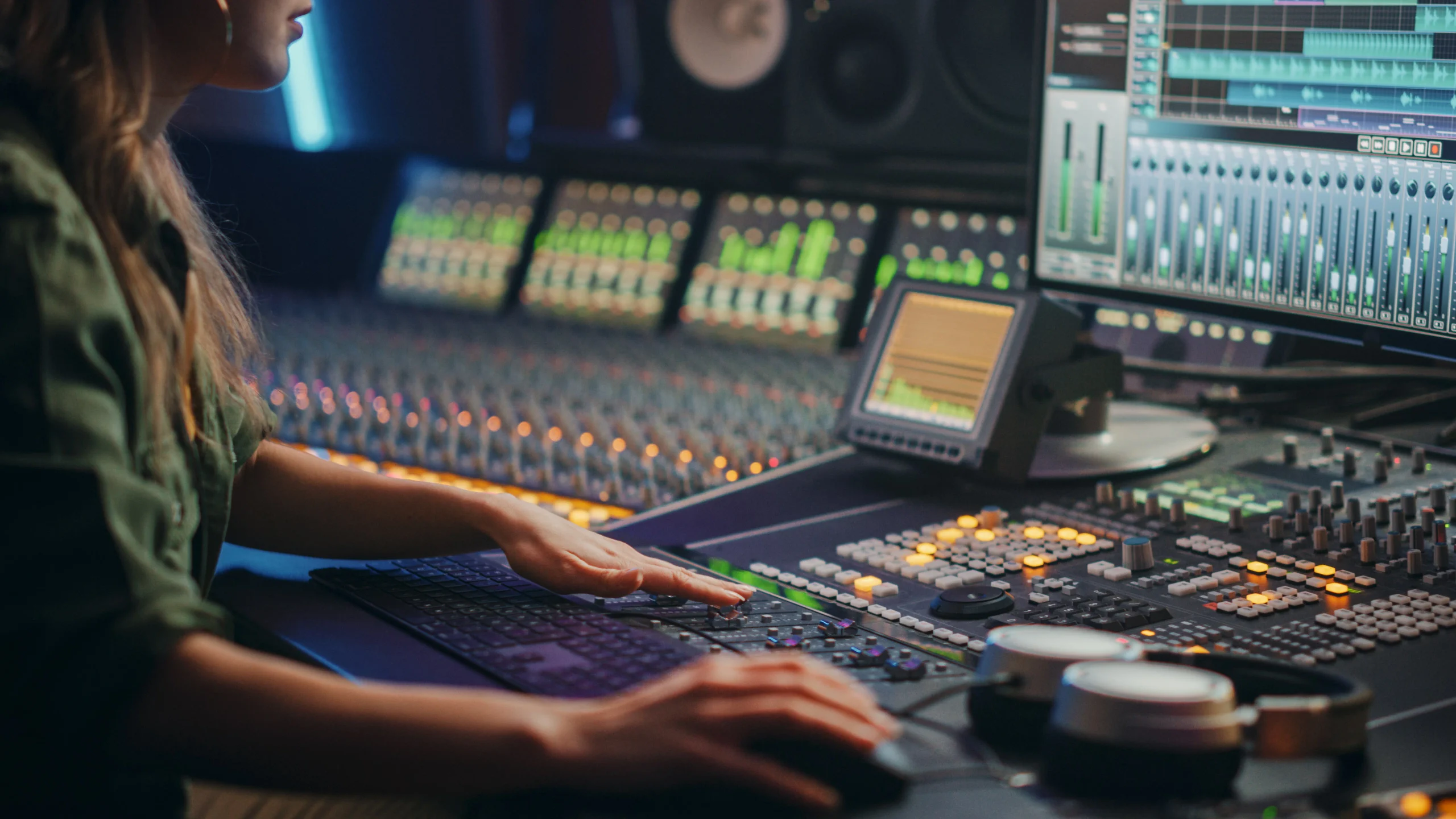 Console de mixage avec télécommande , automation et faders.